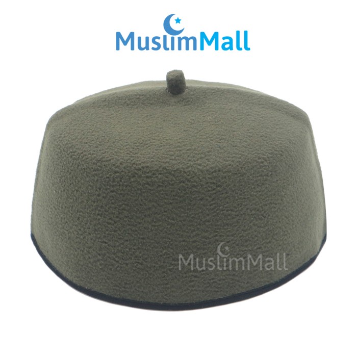 Peci Fez Turki Wol Sintetis Songkok Top-Tip Hijau Army - Thekufi
