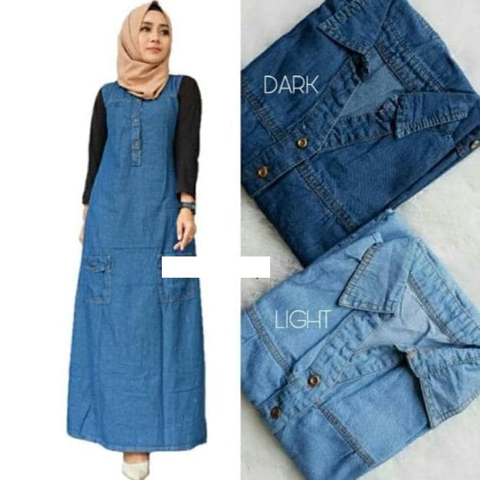 Baju Jeans Gamis - Baju Gamis Jeans Evika - Buat Ibu Hamil Ready