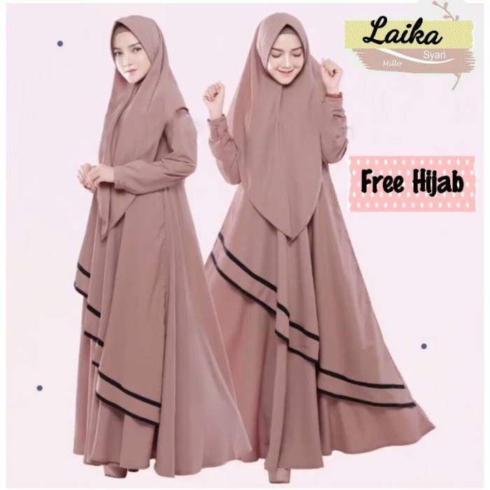 Laika-Dress Gamis Syari Wanita Polos Busui Warna Cream Mocca Moka Milo Ready