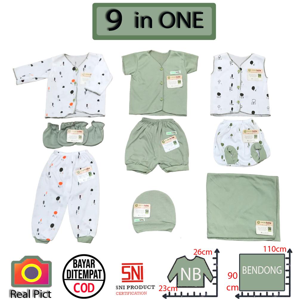 Neww 9 in1 Baju Bayi Set Kado Pakaian Bayi Baru Lahir lengkap Topi Bedong Sarung Tangan dan Sarung K