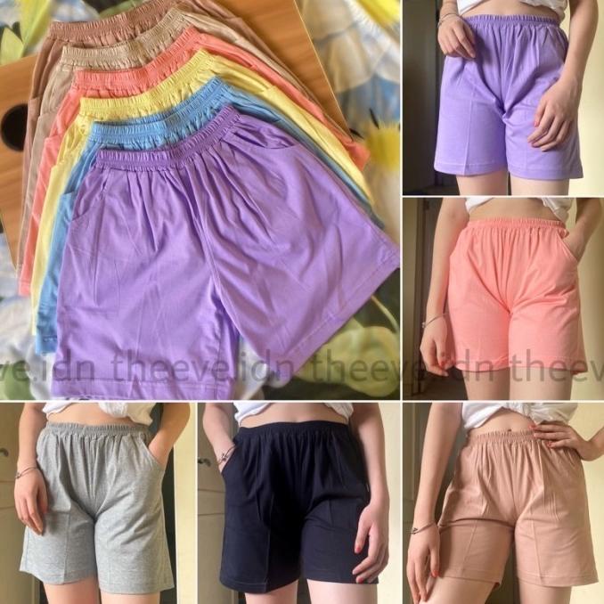 Celana Pendek Wanita Kantong Katun Short Pants Korea