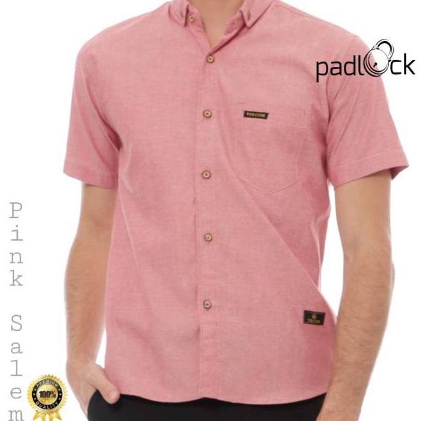 Big Sale Kemeja Pendek Pria Padlock Warna Pink Original