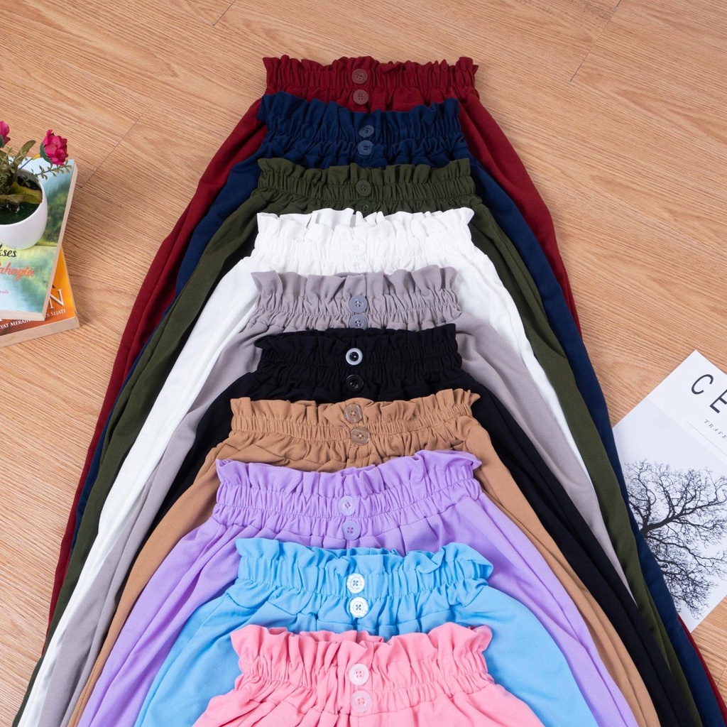 Cwlana Kain Celana Wanita Kulot Crinkle Clana Culot Daily Terbaru 2024 Jennie Knit Pants Polos Cod C