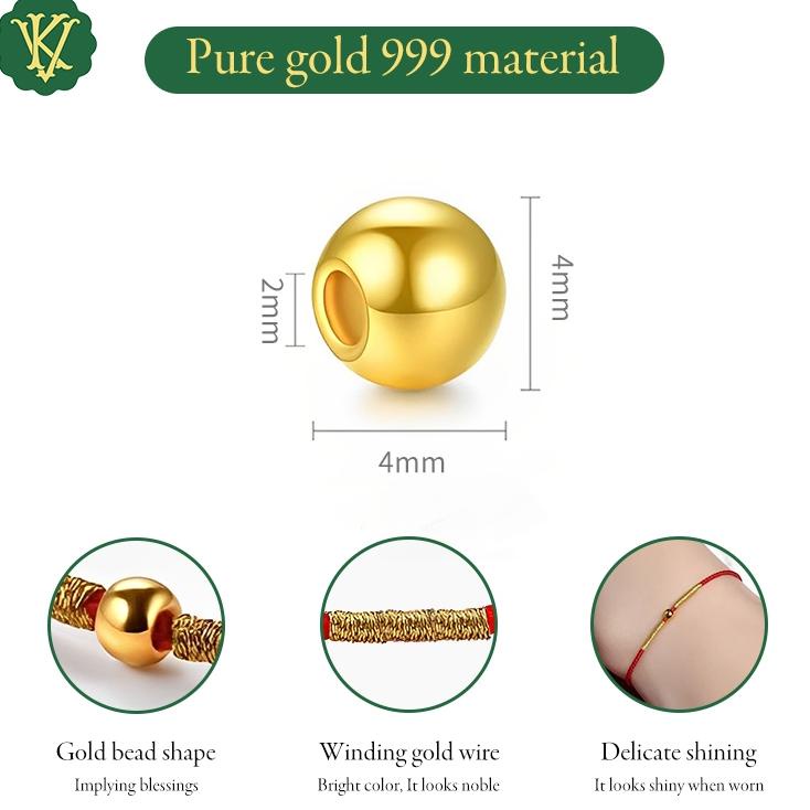 Vkgold Gelang Emas Vkgold 999 0.03G Gelang Tali Merah Dengan Manik-Manik Keberuntungan Tali Merah Be