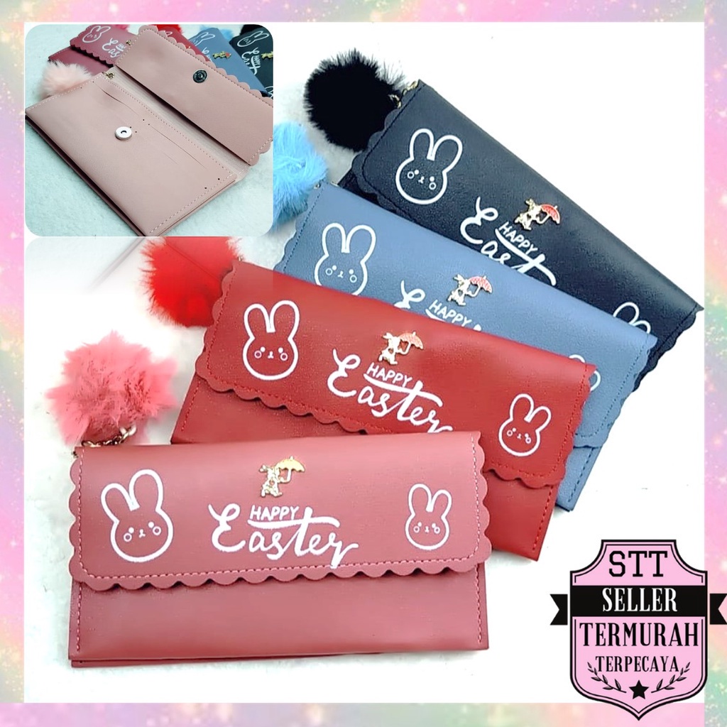 STT Dompet Wanita Panjang Kelinci 079 Free Pompom Dompet Panjang Korea Dompet Lipat Fashion