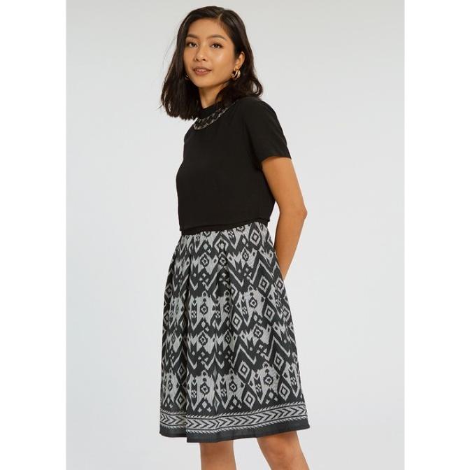 Minimal Ikat Monochrom Dress R JET BLACK