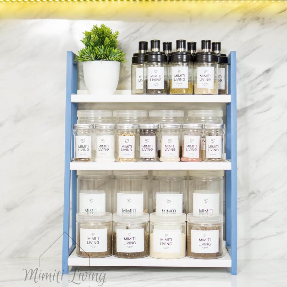 Rak Jumbo.. Rak Kayu 3 Susun Serbaguna/ Rak Bumbu Dapur Besar/ Rak Kosmetik/ Rak Kayu Warna U