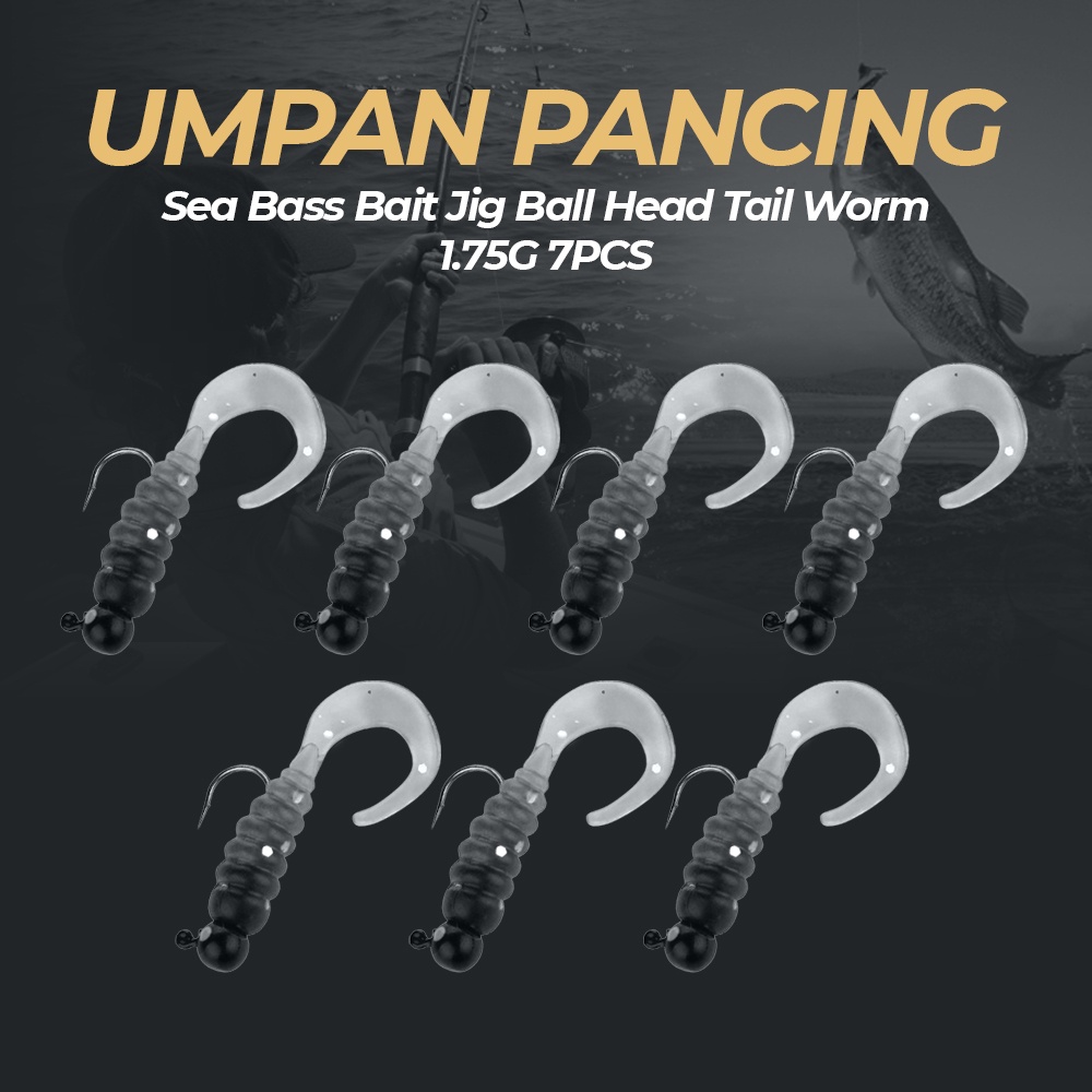 Umpan Pancing Sea Bass Bait Jig Ball Head Tail Worm 1.77G 7PCS / Soft Fishing Lure Bait Umpan Castin