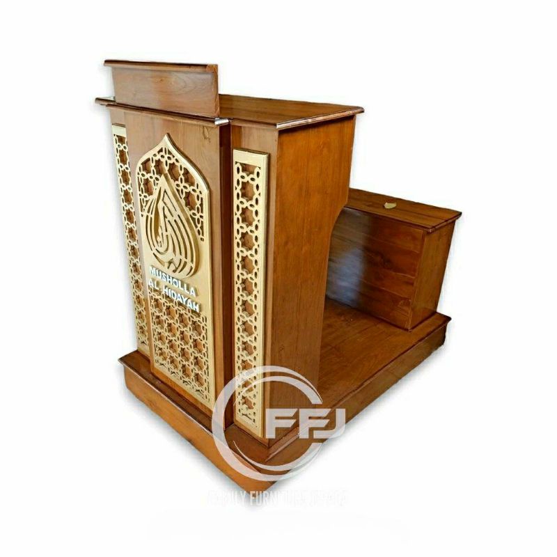 Mimbar masjid minimalis podium mushola mimbar duduk kayu jati