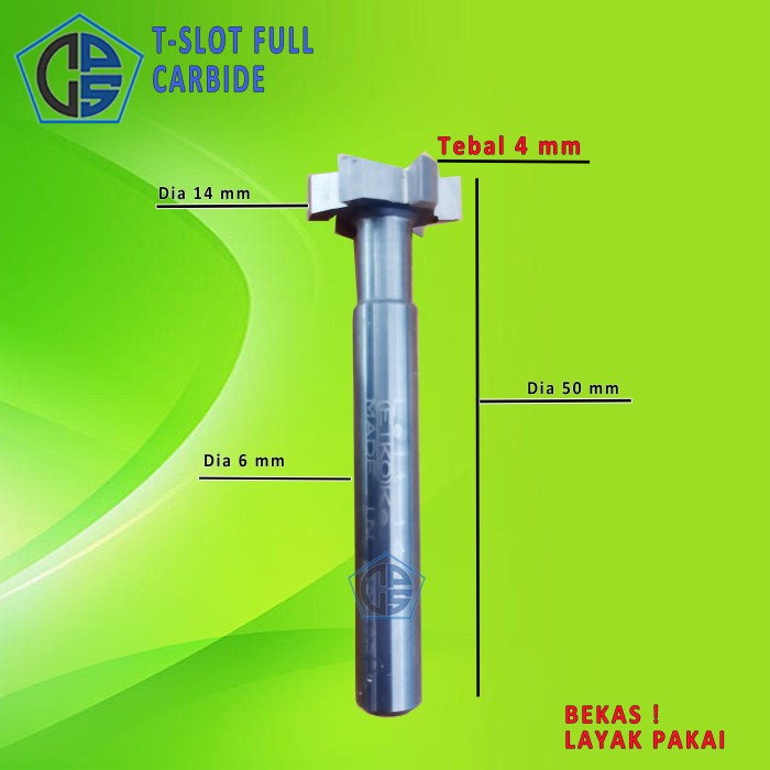 T-slot 14x4x6x50 Carbide Cutter T Slot Dia 14mm Panjang Total 50mm
