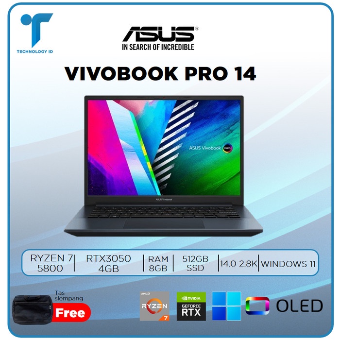 ASUS VIVOBOOK PRO 14 M3401QC OLED758 RYZEN 7 5800 8GB 512SSD RTX3050