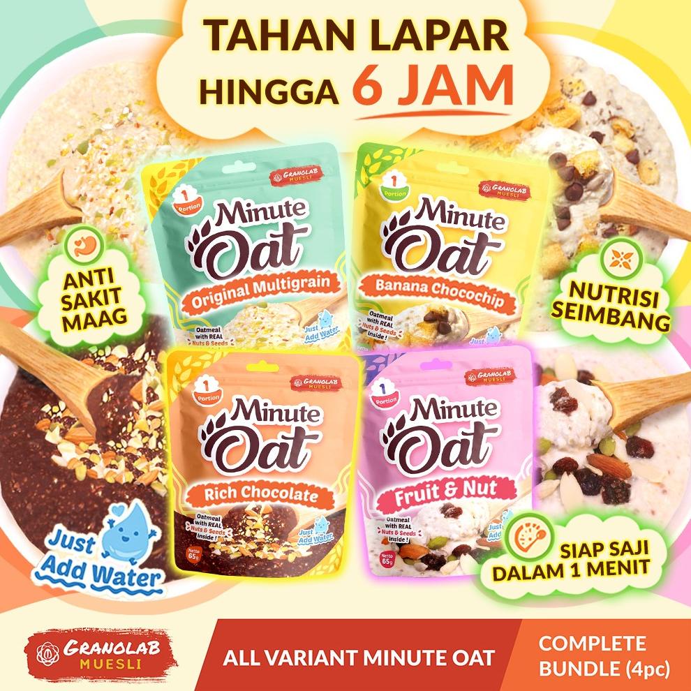 

Ready Instant Oatmeal MINUTE OAT Granolab Muesli complete variant isi 4pcs x 65gr