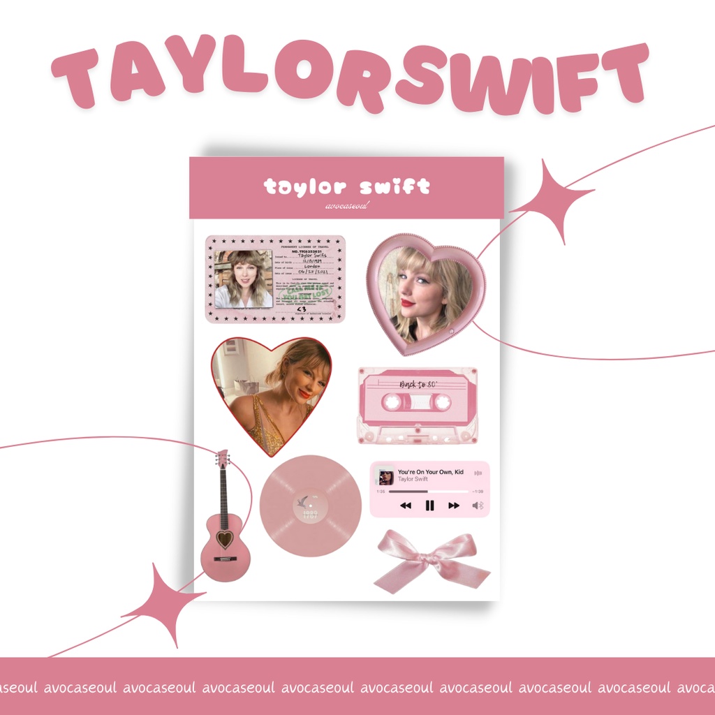 

sticker sheet taylor swift pink core aesthetic ins korea untuk dekorasi scrapbook, deco pola, journaling, phonecase, headphone, stiker lucu