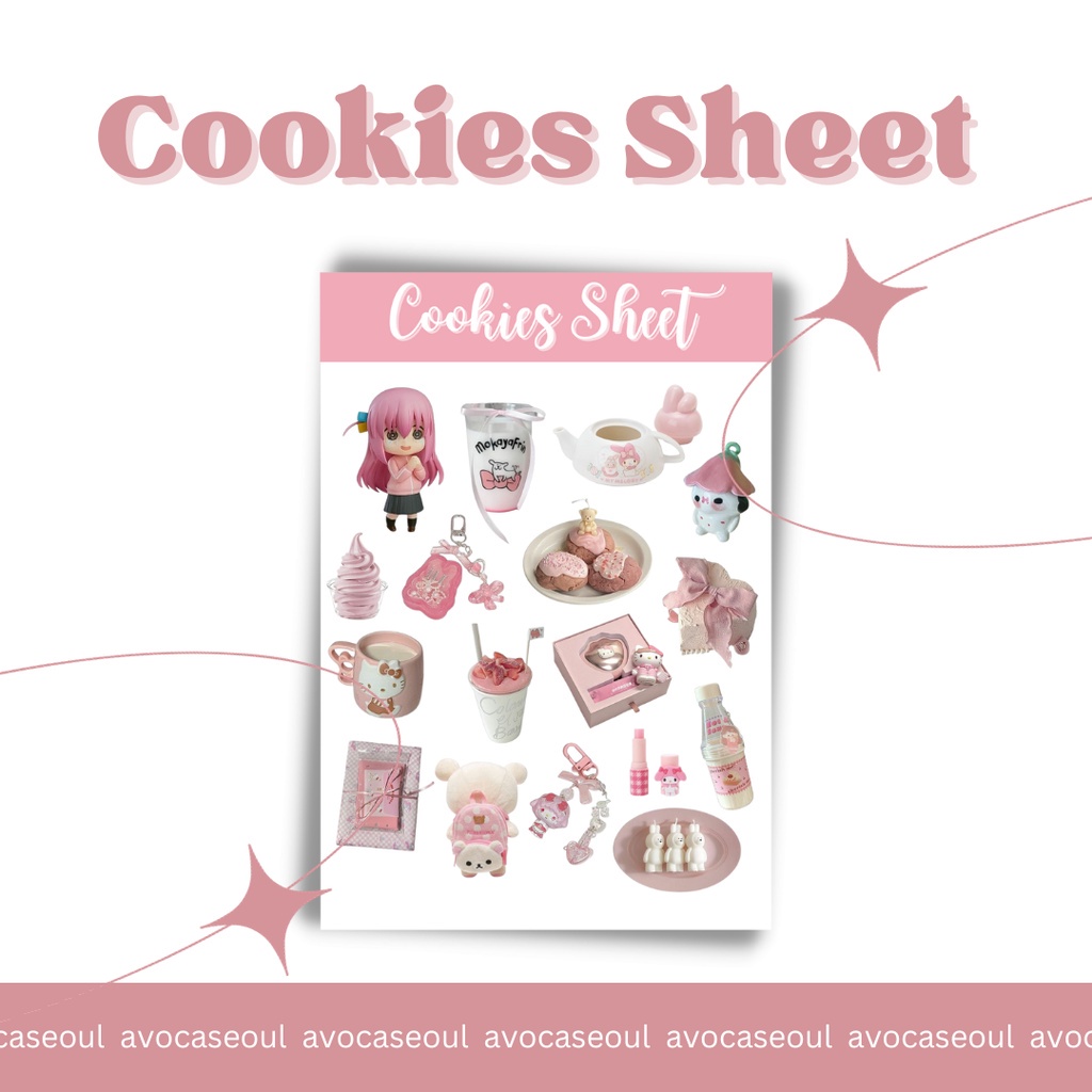 

sticker cookies sheet aesthetic ins korea untuk dekorasi scrapbook, deco pola, journaling, phonecase, headphone, stiker lucu