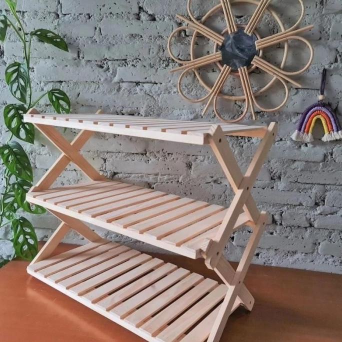 Rak Sepatu 3 Susun Kayu Zigzag Tempat Sepatu Lipat Serbaguna Rak Pot Bunny.Nini