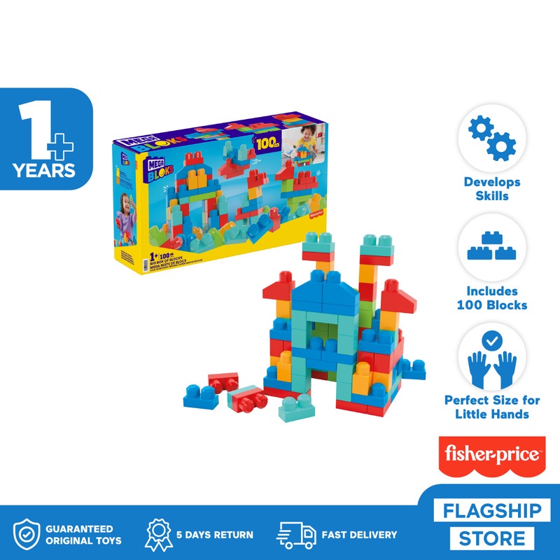Mega Blocks Big Box of Blocks 100 pcs - Mainan Edukasi Anak Balita