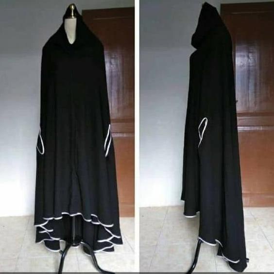 Khimar Jetblack Bolong Tangan Jumbo List Bisban Pengiriman Cepat