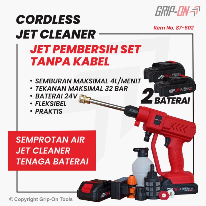 Grip-On Cordless Jet Cleaner / Alat Cuci Kendaraan Portabel 2 Baterai