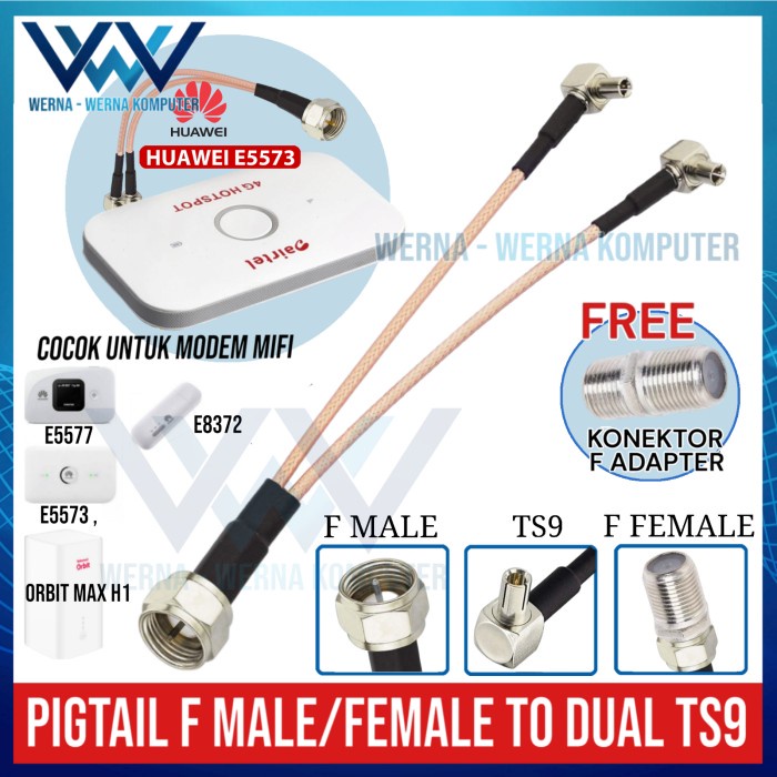 PIGTAIL F female to Dual TS9 Support all Modem MIFI ORBIT MAX, E5573