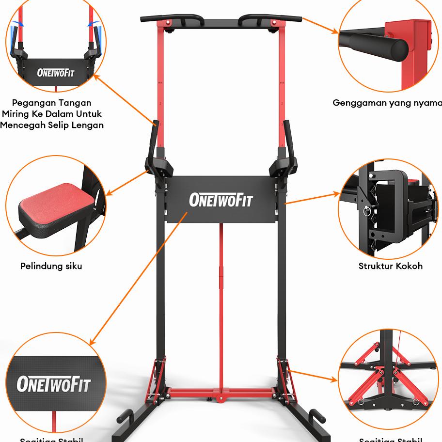Onetwofit Foldable Multi-Function Power Tower Adjustable Chin Up Bar Pull Up Bar