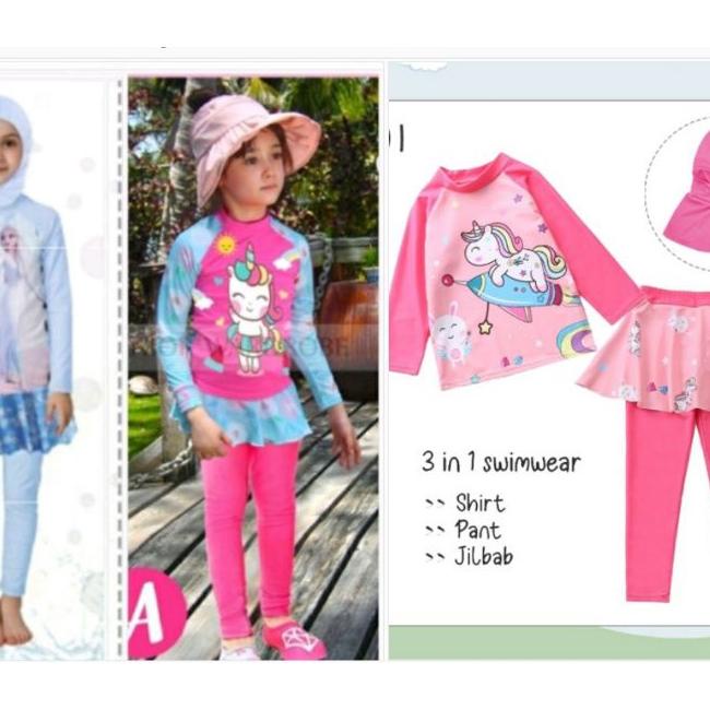 1-13Y / Baju Renang Anak / Baju Renang Anak Cewek Muslim / Baju Renang Lengan Panjang Celana Panjang
