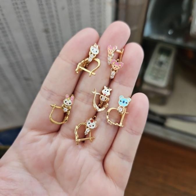 READY STOCK ANTING JEPIT ANAK KARAKTER WINNIE THE POOH PINK KELINCI LUCU EMAS ASLI 