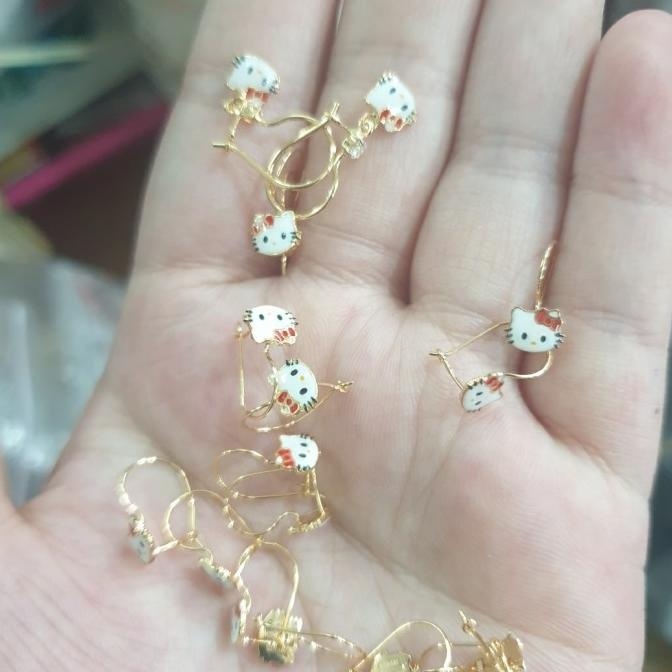 READY STOCK ANTING ANAK BALITA BAYI HELLO KITTY EMAS ASLI 700 70% 16K LUCU KARTUN 