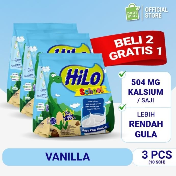 

sa8 triple pack: hilo school vanilla 10 sachet - susu tinggi kalsium