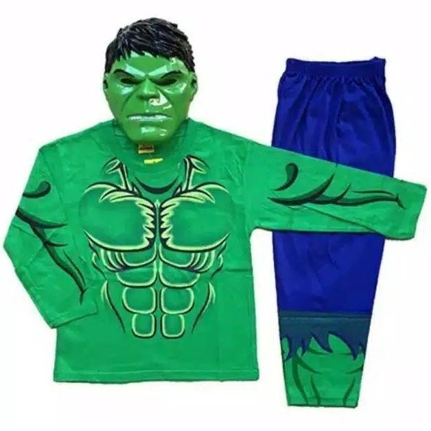 TERBARU SETELAN KOSTUM ANAK HULK LENGKAP BAJU DAN CELANA TOPENG 