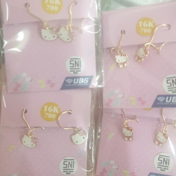 NEW PRODUK ANTING HELLO KITTY PINK MERAH EMAS ASLI 700 70% 16K KARAKTER ANAK UBS 