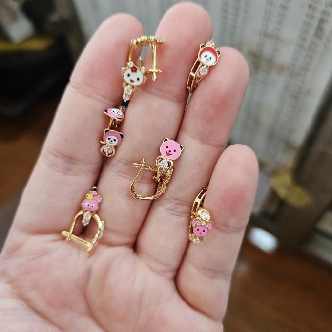 NEW PRODUK ANTING JEPIT ANAK DORAEMON PINK BONEKA KARAKTER EMAS ASLI 700 70% 22 