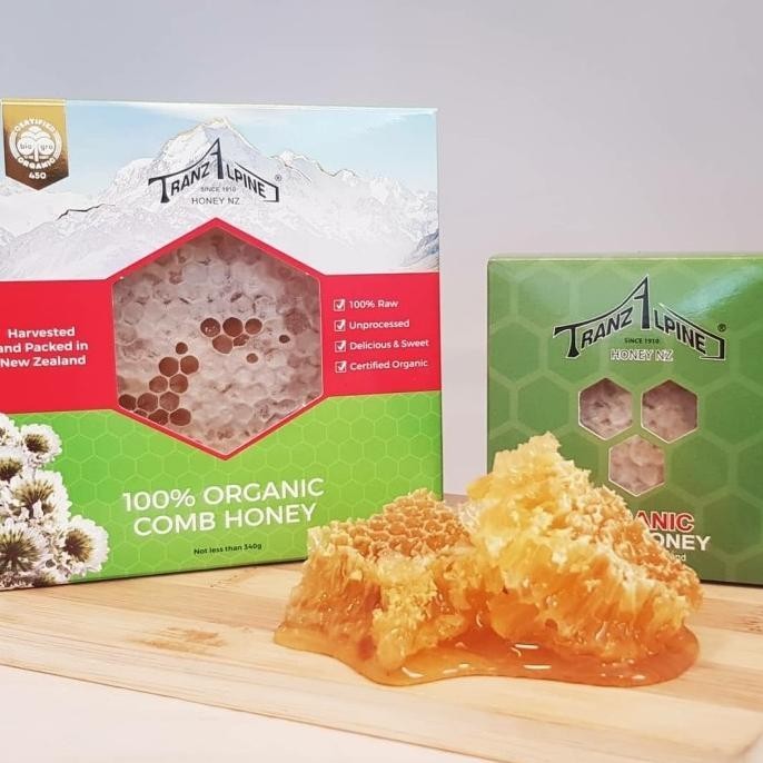 

TRANZALPINE ORGANIC COMB HONEY, 340 g ,SARANG MADU ORGANIK NEW ZEALAND A22S