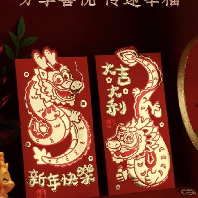 

New Angpao Naga 3D Isi 6 Angpau Imlek Tebal Embos Emas Ampau Bagus Grosir Terbaik