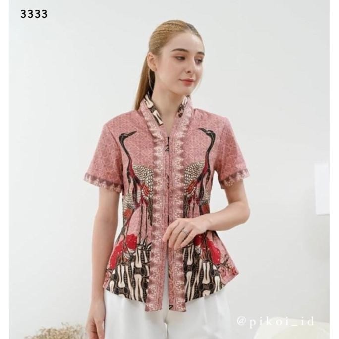 Baju Batik Wanita Merah Putih Lengan Pendek / Atasan Kebaya Modern Berkualitas