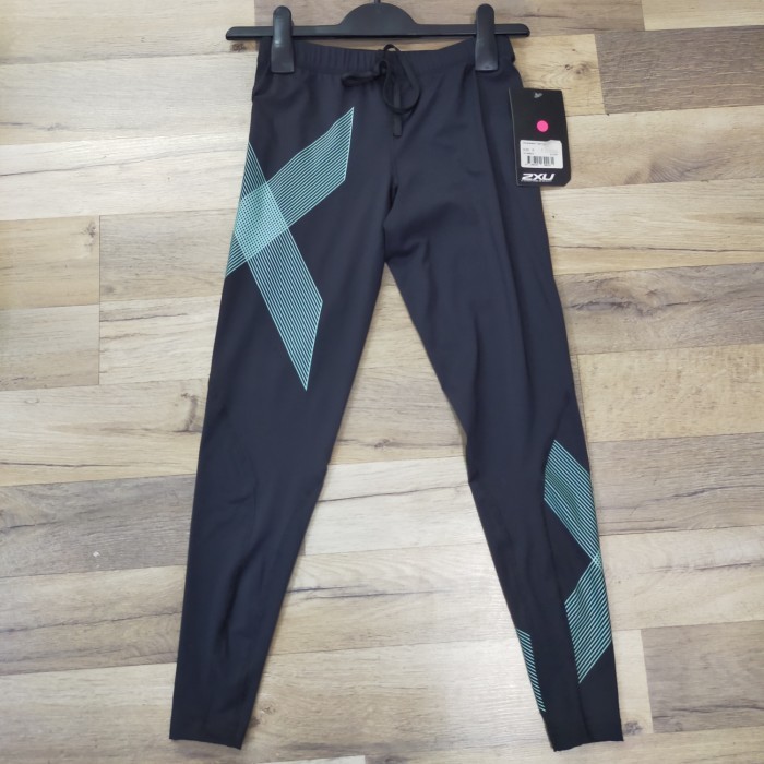 ✅Baru 2Xu Celana Legging Lari Original Wanita Stripes Compression - Blk/Ssf Berkualitas