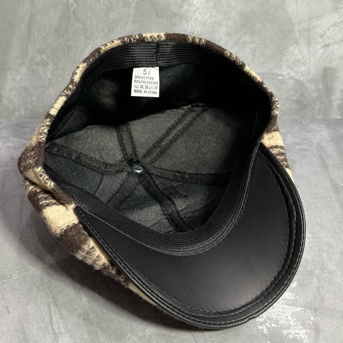 Flat Cap Newsboy Hat Topi Patino Motif Flannel - Black 02