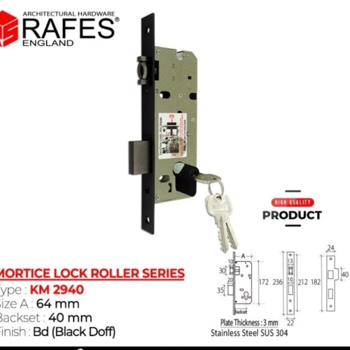[Baru] Badan Kunci Pelor/ Mortice Lock Rafes 2940  Cylinder Hitam Diskon
