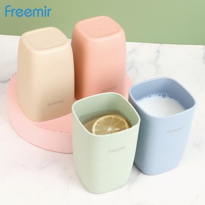 freemir Gelas Cup Wheat Straw Kotak Set 4 Pcs Warna Warni