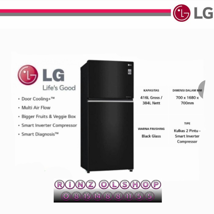 [Baru] Kulkas Lg Gn-C422Sgcl 2 Pintu Smart Inverter Glass Door Gnc422Sgcl Terbaru