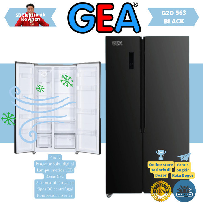 [Baru] Gea Refrigerator Kulkas Gea Side By Side 563 Liter G2D-563-Black Terbatas