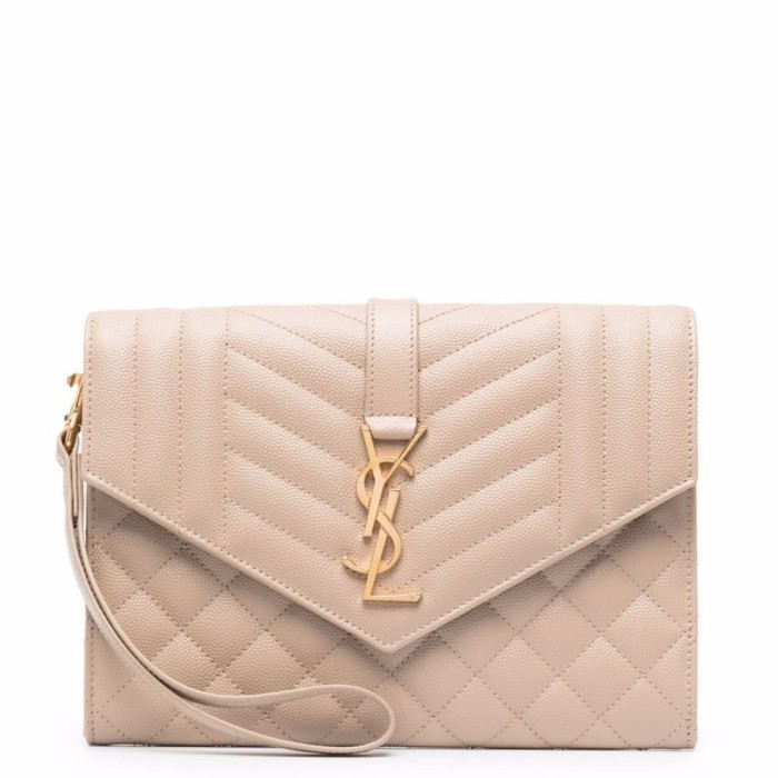 ✅New Ysl Saint Laurent Envelope Clutch Dark Beige Ghw 21 X 15.5 X 2.5 Limited