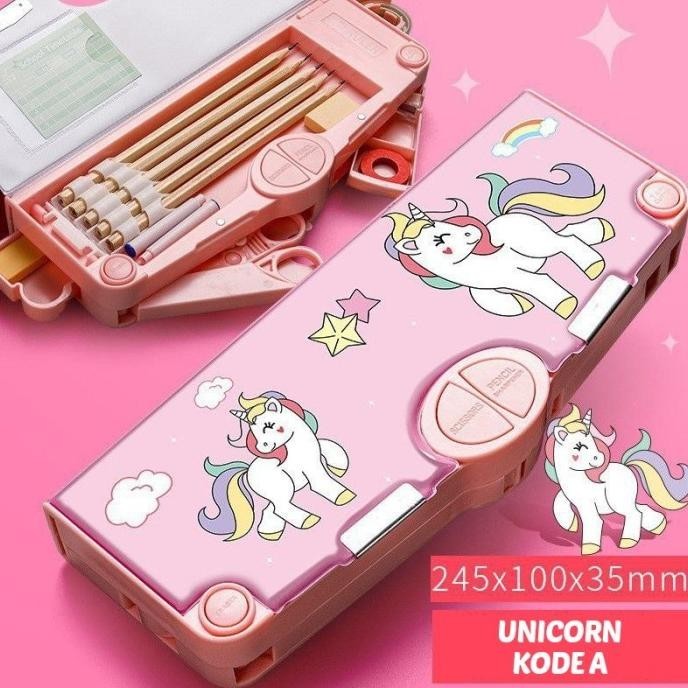 

Kotak Pensil Tombol Multifungsi isi gunting selotip Motif Unicorn Dino LS