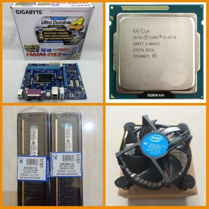 PAKETAN MOBO GIGABYTE H61 I5 3570 + FAN RAM DDR3 8GB LGA 1155