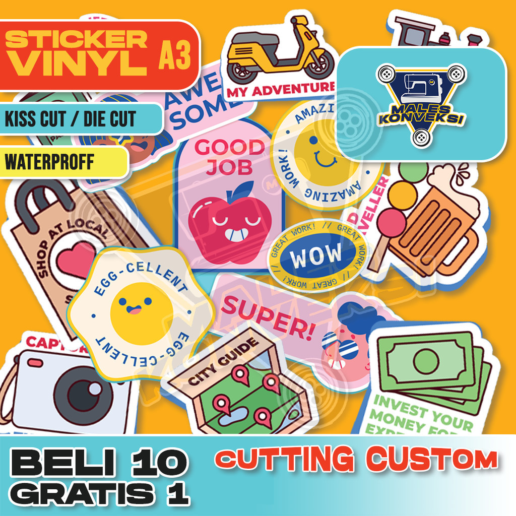 

Custom Stiker VINYL Die Cut A3 | Bebas Ukuran | Murah Meriah