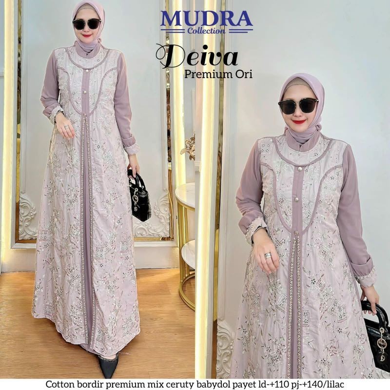 new**DEIVA gamis maxy muslimah premium dress**bahan cotton bordir mix ceruty babydoll*by original be