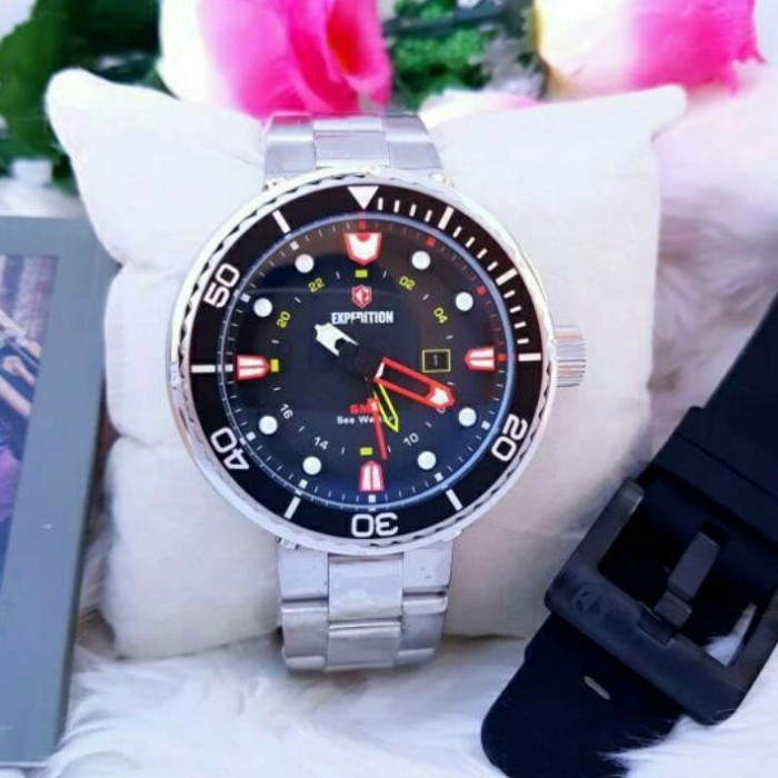 ✅New Ori Jam Tangan Pria Expedition E6727 Silver Black Paket Tali Rubber Limited