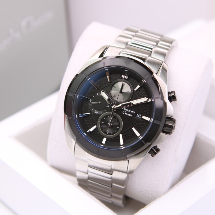 ✅New Ori Alexandre Christie Ac 6596 Silver Black Pria. Original Terbaru