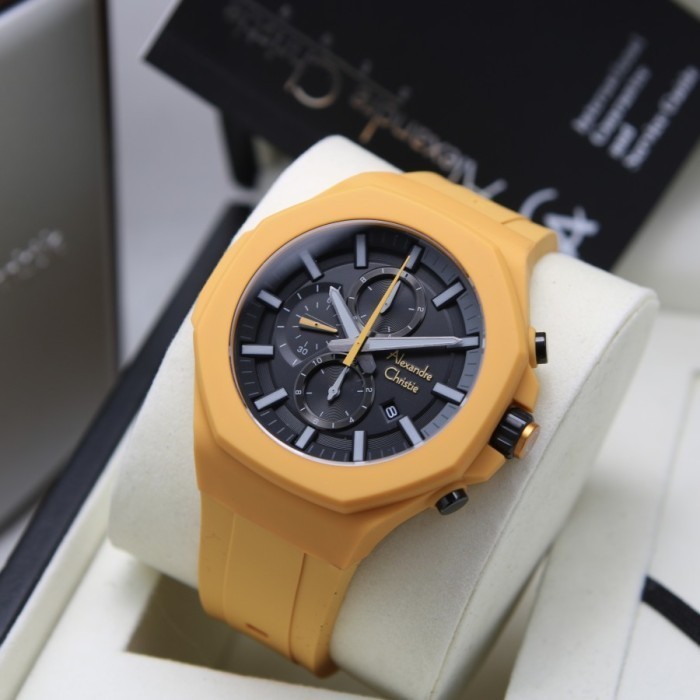 ✅Original Jam Tangan Pria Alexandre Christie Ac 6590 Ac6590 Yellow Rubber Ori Terbatas