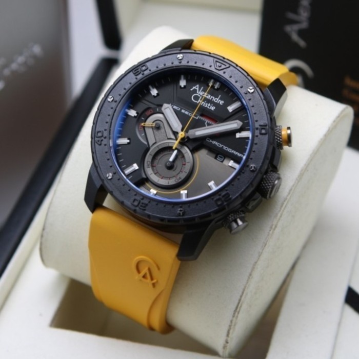 ✅Original Jam Tangan Alexandre Christie Ac 6627 Original Rubber Yellow Limited