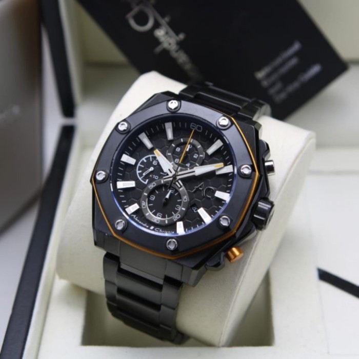 ✅Ready Jam Tangan Pria Alexandre Christie Ac 9601 Original Black Yellow Berkualitas